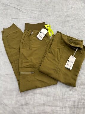 FIGS Women's Olive Jogger Sweatpants with Yellow Drawstring + Top SET